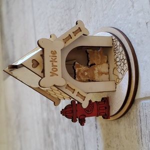 Yorkie Terrier Dog Diecut Wood Christmas Doghouse Holiday Ornament